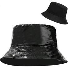 Reversible Bucket Hat For Women, Cute Beach Fisherman Style - Pu Leather Black - View 1