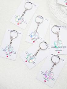 1/5/10pcs Iridescent Bowknot Key Chain Set With Hug Greeting Card Cute Sweet Key Ring Accessories For Bags Cars Phones Earphones Party Favors Gifts Backpack Decor Bows