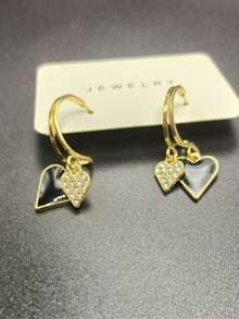 一对/套简约女士黑色心形耳环，适合夏季、海滩、派对、婚礼、日常佩戴、节日、万圣节、母亲节、情人节、礼物 - 黑色 - 查看 3