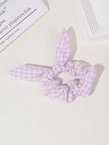 1/5 件可爱糖果色格子兔耳形发圈，儿童发饰