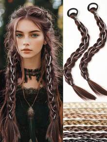 2 件装金色长发马尾辫，带橡皮筋，女士合成接发，直发，通用款，基本款，日常佩戴发饰