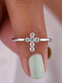 1 pieza Anillo delgado de acero inoxidable chapado en oro de 18K con circonita cúbica trébol de moda para mujer