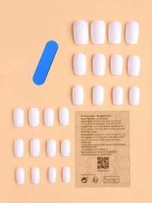 Instantly Upgrade Your Look With 24pcs Press On Nails Medium Simple Daily White Square Nail Tips, Modern And Stylish Nail Art, Detachable And Reusable Nail Pressing Set, Suitable For Girls And Women's Daily Use. Campus, Vacation, Beach Party Nail Supplies