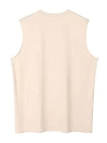 Men's Letter Print Casual Loose Fit Round Neck Tank Top, Summer - Apricot - View 3