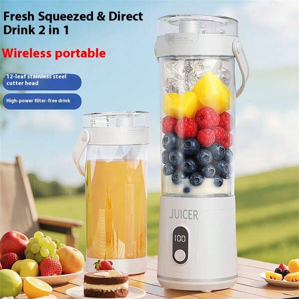 Liquidificador e espremedor portátil compacto e recarregável com USB - Display digital de 7,4 V, lâmina de aço inoxidável, design fácil de limpar para smoothies, milk-shakes e bebidas frescas - Mini batedeira para casa, escritório, viagem, utensílio de cozinha para escritório | Liquidificador com display digital | Materiais fáceis de limpar, liquidificador portátil para smoothies