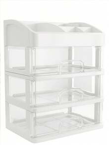 1pc Luxury Acrylic Makeup Organizer Box, Holds Skincare, Eyeshadow Brushes, Highlighter Brushes, Foundation, Concealer, Lipstick, Face Masks, Powders, Puffs, Dust-Proof Space-Saving Cosmetic Display Shelf & Storage Box - Clear - View 7