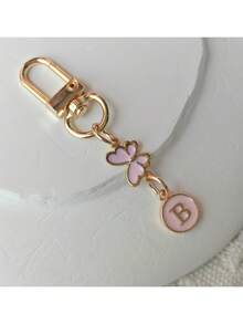 1 件金色蝴蝶字母钥匙扣、合金首字母情侣钥匙扣、背包配件 - 粉色 - 查看 21