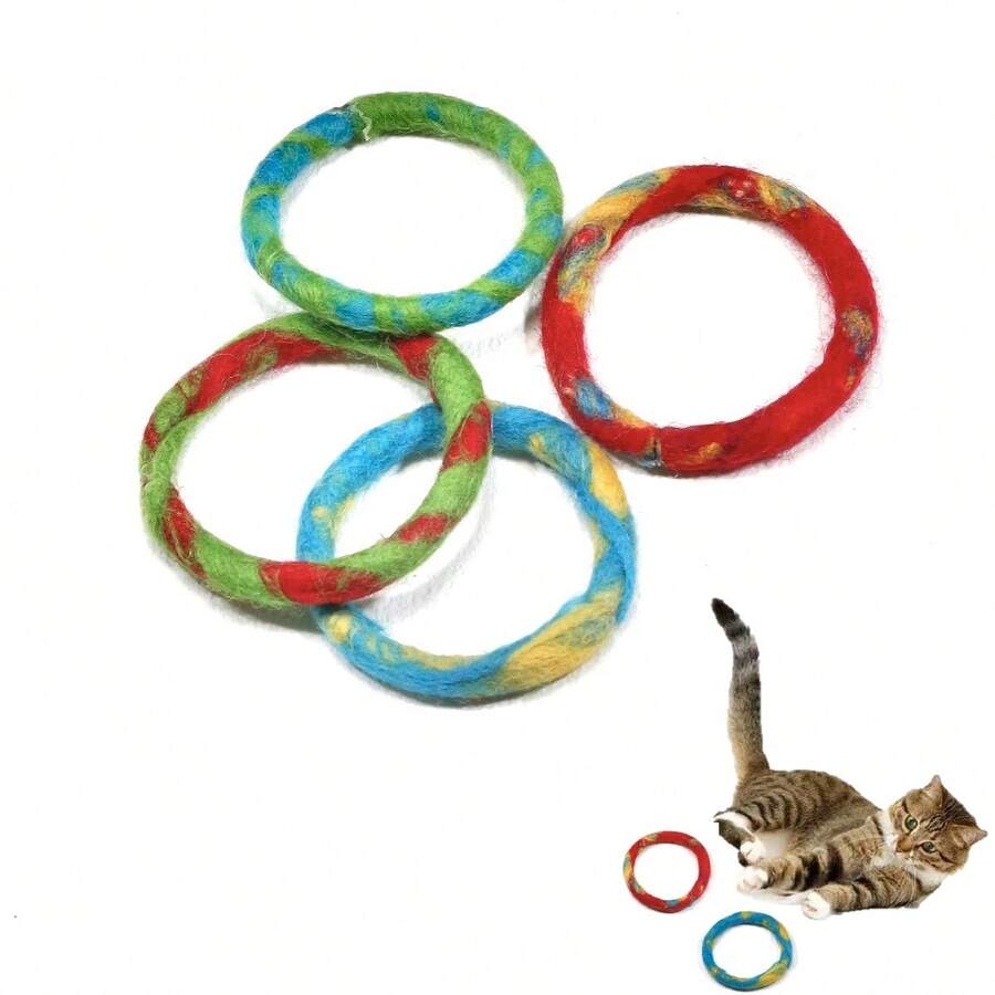 Juguetes para gatos en forma de círculo coloridos, de material de lana, juguetes interactivos para que los gatos los persigan, juguetes para gatos de interior, cachorros, para mantenerlos en forma y activos