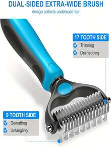 1pc Ergonomic Double-Sided Dog & Cat Deshedding Tool - Comfortable Grip Dematting And Deshedding Brush With Stainless Steel Teeth, Gentle On Skin, Perfect For Long-Haired Breeds, QUEEN DIARY - Multicolor - View 7