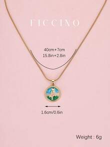 FICCINO 复古永生花多色圆形吊坠项链，镀金钛钢链可调节长度，波西米亚风格珠宝配礼盒 - 1564n - 查看 4