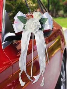 1PC Rose Flower Rearview Mirror Decoration Flower Wedding Car Flower Wedding Scene Decoration, Staircase Handrails, Corridor Door Handle Bow Rose Decoration - Multicolor - View 14