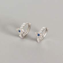 925 纯银复古蓝水晶恶魔眼耳环，椭圆形设计，女士防过敏珠宝，适合日常和派对佩戴，附赠礼品盒 - 銀色 - 查看 6