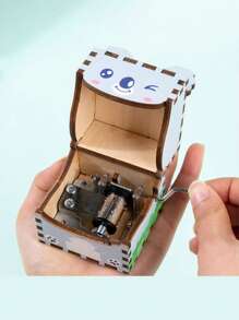 1 Set Caja de música de madera con motivos animales, adorno de escritorio para estudiantes, caja de música manual DIY, regalo de cumpleaños para niños de 1 a 3 años