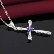 Classic Charms 925 Sterling Silver Cross Pendant Crystal Necklace For Women Christmas Gifts Luxur Party Wedding Jewelry