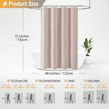 Boho Shower Stall Curtain - 48x72 Narrow Farmhouse Linen Ultra Thick Tassel Fabric Shower Curtain Set With 8 Hooks, Half Striped Camper RV Modern Country Shower Curtains For Bathroom, Taupe/Tan - Taupe - 查看 2