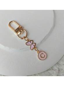 1 件金色蝴蝶字母钥匙扣、合金首字母情侣钥匙扣、背包配件 - 粉色 - 查看 5