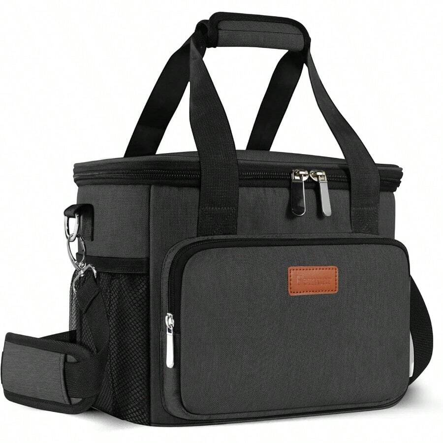 Local Shipping-Femuar Reusable Lunch Box For Men/Women - Insulated Lunch Bag Leakproof Lunchbox For Work Office Picnic Beach - Freezable Lunch Cooler Bag With Adjustable Shoulder Strap - Black - 02-Charcoal - View 1