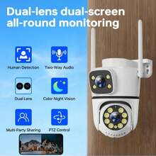 1 Unit Of 4MP (2MP + 2MP) Dual-Lens/Dual-Monitor Picture Intelligent Surveillance Camera, Powered By USB Data Cable, 2.4G Wireless WIFI Network Dual-Eye High-Definition Full-Color Night Vision Camera, Two-Way Voice, Motion Detection, Email Alert, Video Playback, Remote Viewing, Push Alert, Easy To Use, Suitable For Home, Office, Garden, Indoor/Outdoor