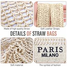 Hatisan Straw Beach Bag For Women Summer Woven Beach Tote Bag Shoulder Handbags Boho Bag - A-米色 - 查看 3