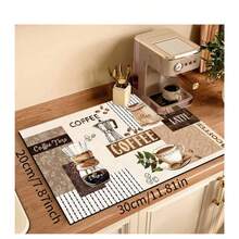 1pc Coffee/Pumpkin Print Kitchen Cabinet Dish Drying Mat, Super Absorbent Waterproof, Hides Stains, Dish Rack Quick Drying Pad, Fit For Coffee Makers, Espresso Machines, Soft Silicone Anti-Slip Rubber Bottom - Multicolor - View 5