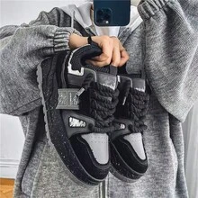 Fashionable Couple Style Retro Skateboard Sneakers - Black Gray, Rubber Thick Sole, Shock-Absorbing Casual Sneakers Suitable For All Seasons, Low Cut Lace Up Design, All Season Shoes | Street Style | Cushioned And Comfortable Couple Style Versatile  Sporty - Màu xám đậm - Xem 4