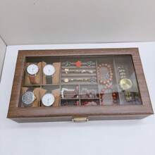 Caja de reloj de madera vintage de tamaño extra grande, caja de joyería con compartimentos para anillos, caja de almacenamiento y exhibición multifuncional para joyería