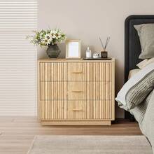 Fluted 6 Drawer Double Dresser For Bedroom, 47" Wide Modern Closet Dressers Chest Of Drawers, Wood Storage Dresser Organizer For Nursery Bedroom Living Room Hallway Closet, Walnut - 31.5吋寬三抽屜梳妝台(原木色) - 查看 10