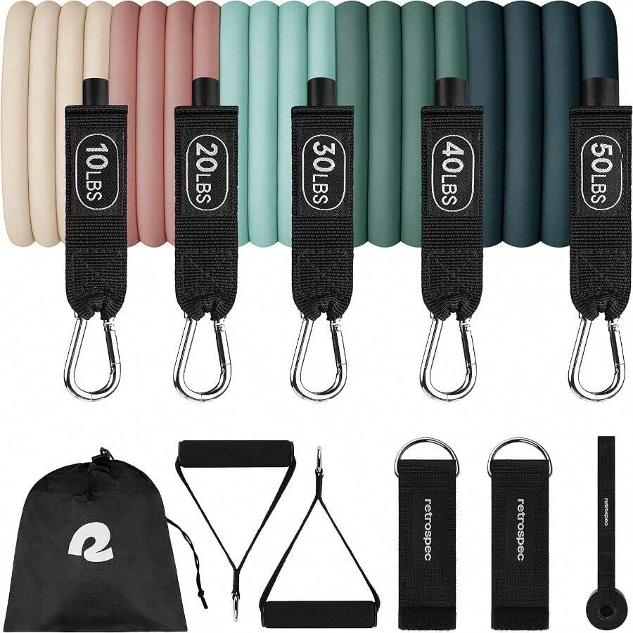 Retrospec Train Resistance Bands Set 5pc Workout Bands W Handles Door Anchor Carry Bag For Women Men - Smoothie - View 1