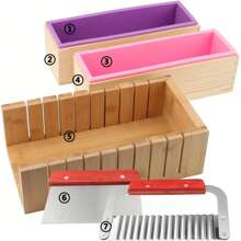 Molde de Silicone Retangular Flexível Grande de 42 onças, Kit de Fabricação de Sabonete Artesanal com Caixa de Madeira, Raspador Ondulado e Reto de Aço Inoxidável, e Cortador, Suprimentos para Fabricação de Sabonete Caseiro