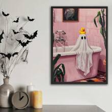 1pc, Canvas Wall Art, Framed Art Decor, Waterproof, Vintage Pink Bow Spooky, Halloween Children's Room Decor, Spooky In Pink Bathtub, Edgy Fashion Home Decor, Cute And Charming Spooky Paintings, Fall Decor, Halloween Decor, Room Decor, Dorm Room Decor, Bedroom Home, Wall Decor, Back To School Decor, School Dorm Decor, Bathroom Decor