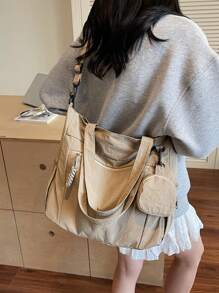 2 piezas Bolso de mano de unicolor de moda casual con monedero, de gran capacidad, adecuado para universidad/aula universitaria/ir al trabajo/festivales/vacaciones, para mujeres, principiantes y trabajadores de cuello blanco, chicas, estudiantes universitarias, damas, mujeres