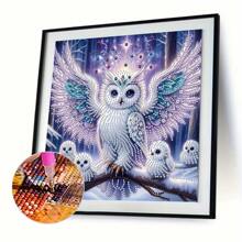 5D Special Shape Crystal Diamond DIY Diamond Painting Kit - Snowy Forest Owl Family Partial Drill Mosaic Art Canvas, Suitable For Frameless Wall Decor