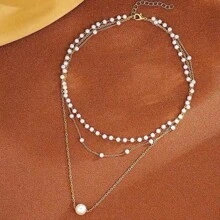 1pc Elegant Vintage Faux Pearl Multilayer Necklace For Women
