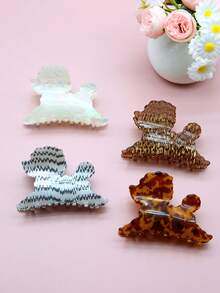 1 件复古法式亚克力狗和鲨鱼爪发夹，优雅高品质设计，适合日常佩戴和聚会时尚发饰动物爪夹波西米亚风发夹 - 彩色 - 查看 2