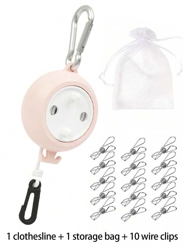 1 Set Of Clothesline, Storage Bag, Wire Clip, Always Ready To Hang Clothes To Dry, Portable Travel Clothesline, Retractable, Loose Drying, 10-Meter Long Rotating Storage, No Entanglement, No Need To Worry About The Rope Being Too Long And Getting Tangled