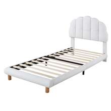 90x200cm Single Bed, Children's Bed, Youth Bed, Upholstered Bed, Wooden Slatted Frame, Circular Fleece, White - White - View 8