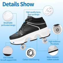 TWFJEL Shoes With Wheels, Roller Skates, Skateboard Shoes, Children's Shoes With Wheels, Skate Shoes, Roller Shoes, Sports Shoes, Running Shoes, Sneakers With Wheels For Girls And Women - 黑色 - 查看 4
