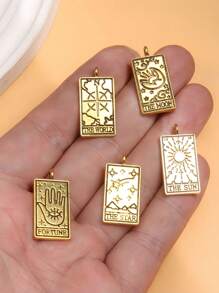 5pcs Vintage Tarot Card Charms, Alloy Pendants For DIY Necklace Bracelet Jewelry Making, M842