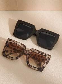 2/3/5pcs Women Plastic Gradient Leopard Colorful Square Frame Ombre Lens All-Match Best Friend Style Perfect Stylish Eyeglasses Combination For Business Casual Woman,Street Snap,Weekend Outfit Accessories