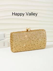 1pc Sparkling Rhinestone Women's Evening Clutch Bag, Elegant & Exquisite Rhinestone Alluring Handbag With Metal Chain, Suitable For Party, Romantic Wedding, Prom, Banquet, Birthday Gift, Valentine's Day Gift.