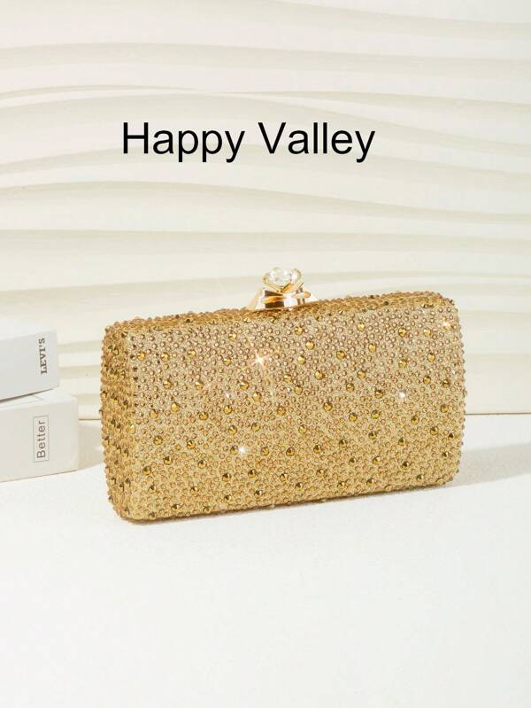Sparkling Double-Sided Rhinestone Studded Women Evening Clutch Bag, Elegant & Exquisite Crystal Embellished Handbag With Metal Chain Strap, Suitable For Parties, Romantic Weddings, Galas, Dinner Occasions - Perfect Birthday Or Valentine's Day Gift