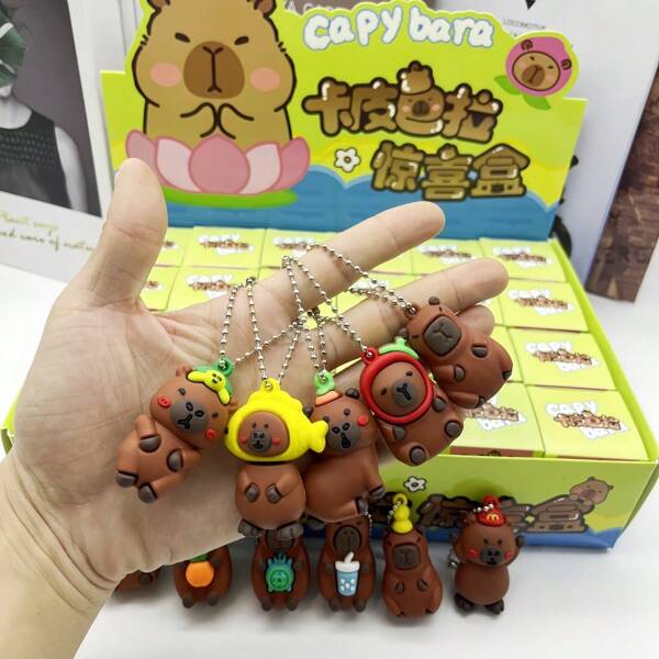 1pc/4pcs Capybara Plush Animal Mystery Blind Box Pendant Accessory, Cute Small Gift For Back To School, Gift Suitable For 14 Years Old And Above For Holiday Party, Birthday, Festival, Cartoon Toy Surprise