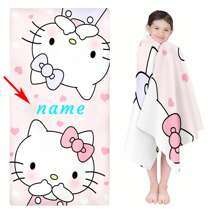 Sanrio 1 PIEZA personalizada con 2 gatitos opuestos, toallas de playa de verano, toallas de baño absorbentes y de secado rápido con estampado de dibujos animados, texto personalizado, impresión digital, chal protector solar para vacaciones en la playa, adecuado para niñas y adultos