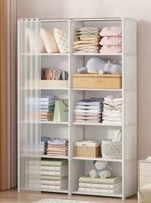 5/6 Layers Wardrobe Dustproof High Capacity Storage Rack With Curtains Portable Simple Modular Clothes Organizer Cabinet Closet Organizer Shelves