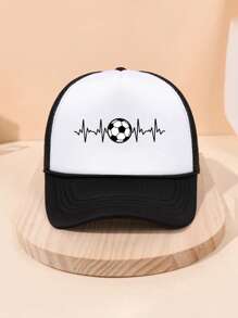 1Pc Children's Football Printed Baseball Cap With Drawstring Mesh Breathable Sunshade Fashionable Baseball Cap Truck Driver Baseball Cap,Suitable For Outdoor Activities And Sports
