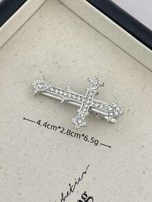 闪亮宫廷风别致水钻十字金属发夹，时尚侧刘海发夹，高品质万圣节及返校季发饰，头部饰品 - 銀色 - 查看 8