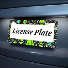 2PC Interesting Alien License Plate Frame Colorful Milky Way License Plate Funny Stainless Steel Accessory License Plate Personalise Decoration With Screws 12.3 X 6.3 Women Men - 12x6 inch - Xem 5