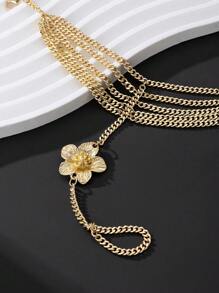 1pc Sexy Gold Line Decor Five Petal Flower Design Anklet, Beach Vacation Style Accessories For Women (Gift Box Not Included)