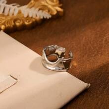 1pc Stainless Steel Adjustable Open Ring, Fashionable Versatile Classic Decorative Ring For Men