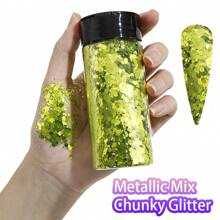 Metallic Mix Chunky Glitter 2.85oz/ 80g Polychrome Craft Glitter Powder Mixed Chunky Fine Flakes Iridescent Nail Sequins For Nail Art, Epoxy Painting, Festival Decor